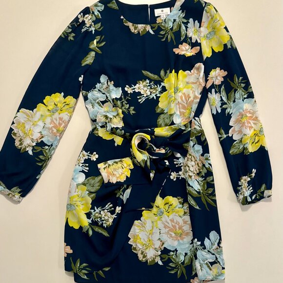 Rice Navy Blue Floral Print Tie-Front Long Sleeve Dress - Picture 2 of 2